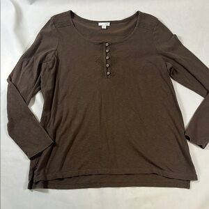 J. Jill Knit T-Shirt Women's L Cotton Long Sleeve Brown Knit Tee With Buttons